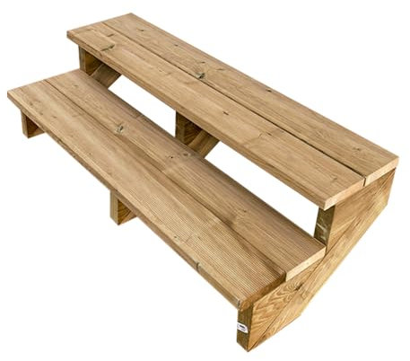 Scala esterna BERLIN, 2 gradini, Altezza 37cm, Larghezza 120cm, senza alzate, Scala in kit in Legno Autoclave- Vinuovo