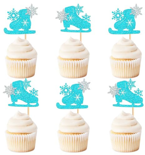 Keaziu 24 Pack Ice Skating Snowflake Cupcake Topper Ice Sports Theme Cupcake Decoration Skating Children Boy Girl Happy Birthday Party Decorations Supplies Blue 3