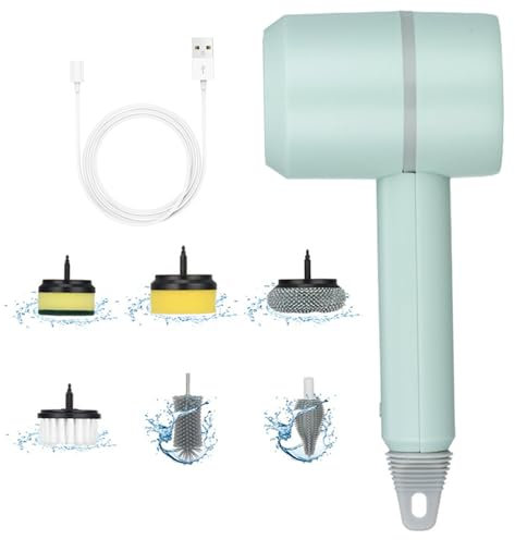 Spazzola elettrica Lavapiatti elettrica con 6 testine sostituibili Spazzole da cucina portatili ricaricabili tramite USB per piatti Spazzole per pulizia vasca da bagno