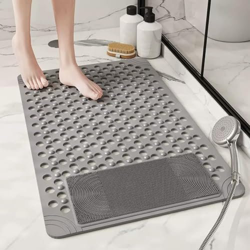 Tappetino Doccia Antiscivolo 80x50cm,Tappeto Doccia Antiscivolo Massaggiante,Tappetino Antiscivolo Doccia con Ventose e Fori di Drenaggio,Resistente alla Muffa,per Doccia,Vasca e Bagno (Grigio)