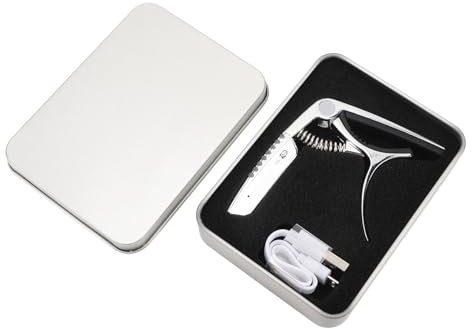Accordatore Capotasto per Chitarra Acustica 2 in 1 Batteria Ricaricabile USB Chitarra Kapos Accessori per Chitarra con Illuminazione a LED a Colori (SILVER)