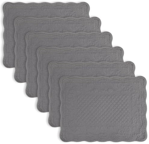 Gesteppte Tischsets aus 100% Baumwolle, rechteckig, maschinenwaschbar, 33 x 45,7 cm, für Küche oder Esstisch, rechteckig, Grau, 6 Stück