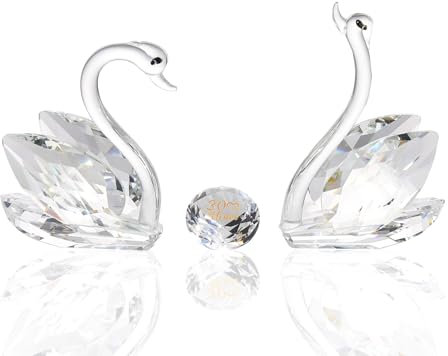 2 Pcs Clear Crystal Swans 30th Wedding Anniversary Romantic Gifts for Couples, Glass Pair Swans Collectible Figurine Ornaments 30 Years Love Anniversary Presents for Wife Women Friends