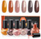 Modelones Autumn Brown Nail Kit - 6 Colors, Metallic Gray, Glitter Orange, Quick Dry Nail Polish for Women's DIY Home Salon Manicure