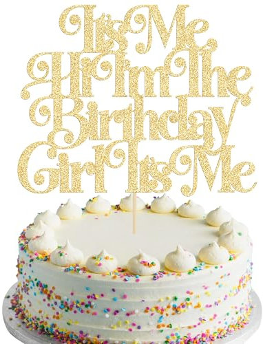 Gyufise 1Pc It's Me Hi I'm the Birthday Girl Cake Topper Glitter Funny Girls Cake Decorations Supplies Gold