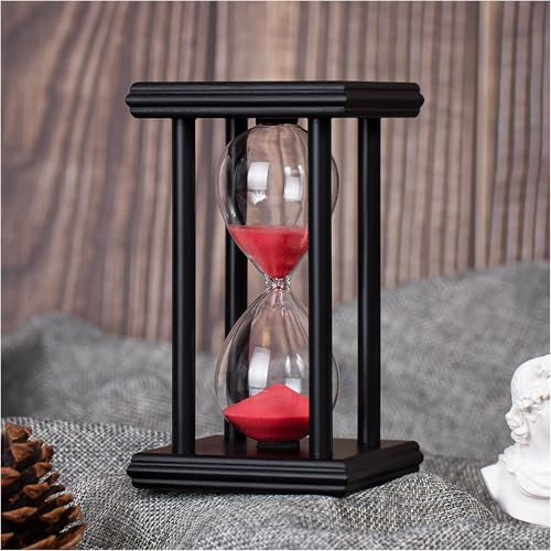 JUNEO HEIM Sablier avec sable rouge, 30 minutes en bois, décoration artisanale créative