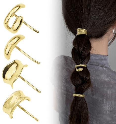 4 Pcs Gold Hair Cuffs,Hair Cuffs for Ponytails,Ponytail Holder Hair Clips,Alloy Gold Hair Cuffs,Ponytail Hair Accessories,Irregular Design,for Women All Occasions(Gold)