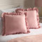 Highams Cushion Covers Faux Linen Frill 2 Pack, Soft Luxurious Fabric Decorative Frill Design Pillowcases with Invisible Zipper For Sofa Bed Living Room, Blush-45x45cm