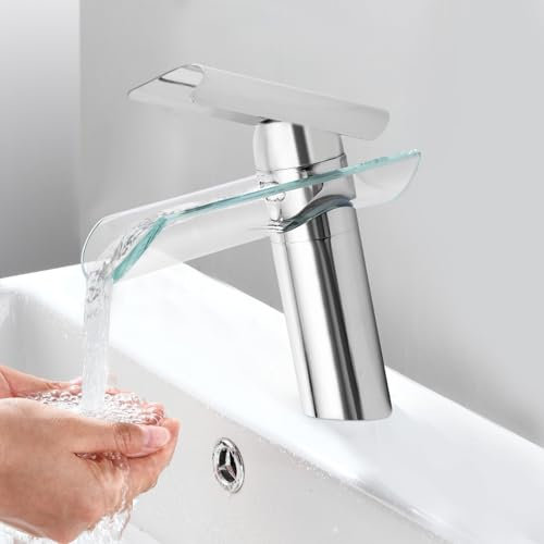 JDBDU Wasserhahn Bad Waschbecken Armaturen Glas Messing Edelstahl Armatur Badezimmer Badarmatur Waschbecken Wasserhahn Badezimmer 17.5cm Höhe