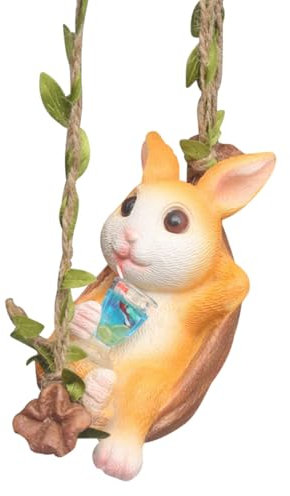 FUFRE Osterhasen Figuren, Osterdeko für Draußen, Swing Deko Hase, Osterdekoration, Harz Gartenfiguren für Draußen Wetterfest, Hase Blumentopf-Aufhänger, ideal Osterdeko für Balkon Terrasse (B2)