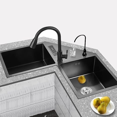 GAOXIONG Fregadero de Cocina Nuevo Fregadero de Esquina Nano Fregadero de Acero Inoxidable 304 Fregadero Engrosado con Recubrimiento Nano y Caja portacuchillos Adecuado para Barra casera (Color: A, T