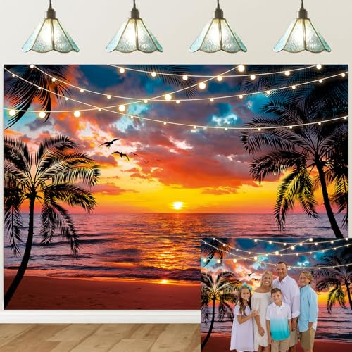 Hawaii Sonnenuntergang Strand Hintergrund Sommer Meer Palme Fotografie Hintergrund Tropische Landschaft Aloha Luau Hochzeit Urlaub Geburtstag Party Dekorationen Hintergrund (300 x 240 cm)