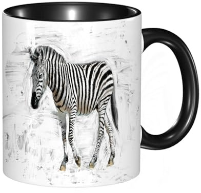 HRRASFAZF Tasse Kaffeetassen,Große 330ml Mit Henkel 100% Handbemalt kaffeebecher porzellan,ZEBRA SKIZZE ÖLFARBMALEREI,Frauen,Jahrestag,Muttertag