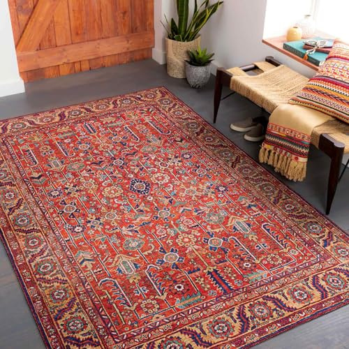 Livabliss Imlili Vintage - Area s Living Room 200x275 cm, Dining Floor, Kitchen, Traditional Multicoloured Boho Style, Easy Care Pile, Bohemian Large, Burnt Orange, Blue, Yellow, Pink