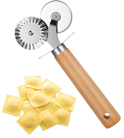 Oruola Pasta Cutter Wheel,Double-Blade Pastry Cutter Wheel,Stainless Steel Pasta Cutters with Wooden Handle for Pizza, Ravioli,and Cookie Dough
