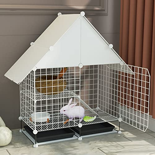 Kleintierkäfig, Käfig für Haustiere, Kleintierkäfig - Kaninchenkäfig, Haustierkäfig for Meerschweinchen, Hasenkäfig mit herausnehmbaren Ausziehschalen, wasserdichtem Dach, Zubehör, 2 Ebenen(White)