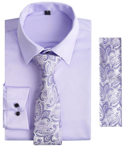 Alizeal Ensemble chemise cravate et carré de poche pour homme | Chemise boutonnée à manches longues, idéale pour un mariage formel et décontracté