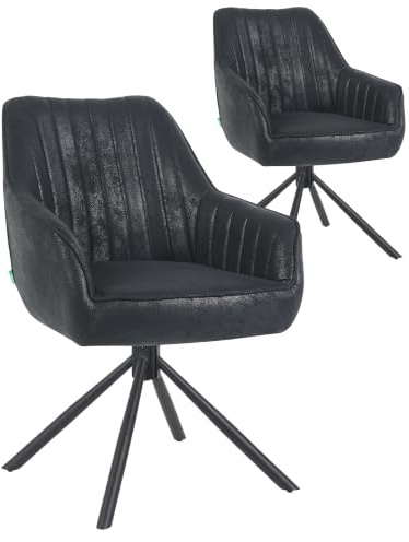 DUBI Möbel Esszimmerstühle 2er Set 360° drehbar mit Taschenfederkern, hoher Sitzkomfort, bis 150 kg belastbar, Wildlederoptik Schwarz, Robustes Metall-Kreuzgestell, modernes Design, Modell Mika-Maya