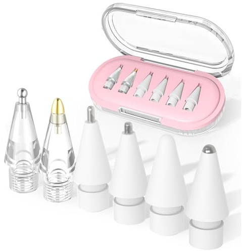 Upgraded 6 Pack Apple Pencil Tips Replacement with Clear Case, No Wear Out Fine Point Precise Control Metal Pencil Nibs Compatible with Apple Pencil 1st Gen/2nd Gen/USB C/iPad Pro Pencil