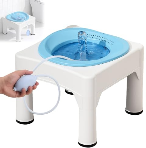 Sitzbad mit Hocker, 1600ml Aufhängbares Wanne für Sitzbäder | Hüftbadewanne mit Spülung, Hitzebeständigkeit bis 120 °C, Sitzbadewanne für Hämorrhoidenbehandlung und Mutterschaftspflege
