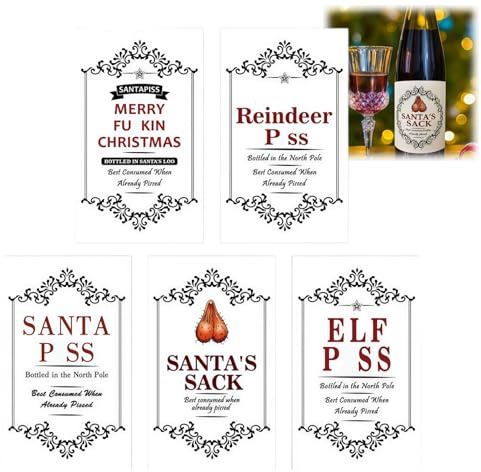 5PCS Funny Wine Personalised Stickers Labels,Christmas Wine Bottle Labels,Novelty Drinks Sticker Label,Merry Christmas Personalised Win/e Bottle Labe/ls,Personalis/ed Label/s for Win/e B/ottle,A