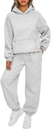 OLIPHEE Tuta Sportiva Donna Completa 2 Pezzi Invernale in Pile Jogging Completi Sportivi Donna Fitness Set Felpa e Pantaloni Larghi Yoga Palestra Ginnastica Outdoor