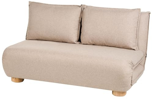 Beliani Schlafsofa 2-Sitzer Beige Kunstleinen Sofa Leinenoptik | Stoff, Für 2 Personen, Ohne Armlehnen, Schaumstoff-Füllung, Metall, Sitzhöhe 38 cm, Mit Schlaffunktion, Abnehmbare Bezüge