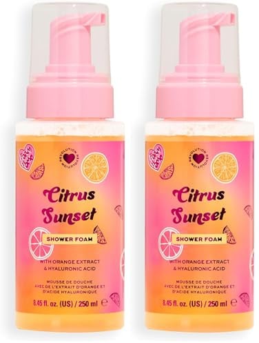 I Heart Revolution Citrus Sunset Shower Foam, Duschschaum mit Hyaluronsäure & Orangen-Zitronenextrakt, Vegan & Tierversuchsfrei, 250ml (Packung mit 2)