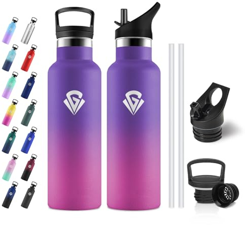JAPORIA Botella Agua Acero Inoxidable 500ml, Botella Termica con Pajita, Reutilizable, Aislamiento al Vacío, Cantimplora Termica para Escuela, Camping