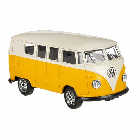 Murago Volkswagen T1 Bus Modellauto Metall 1:60 VW Welly - Gelb - Transporter Miniatur Maßstab Kunststoff Sammler Retro Auto Geschenk - inkl Sticker