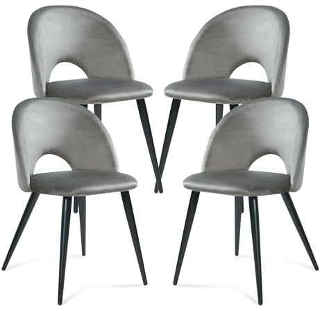 [en.casa] Esszimmerstühle Karijoki 4er Set Küchenstühle Lehnstuhl skandinavisch Polsterstuhl Samt mit Rückenlehne Stühle mit Metallfüße 77 x 50 x 55 cm Grau/Schwarz