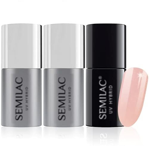 Semilac Base Coat, Top Coat & UV Gel Colour Polish. Long Lasting, Chip Resistant & Easy To Apply. 054 Pale Peach Glow Colour UV Gel Nail Varnish. Perfect For Manicure or Pedicure.