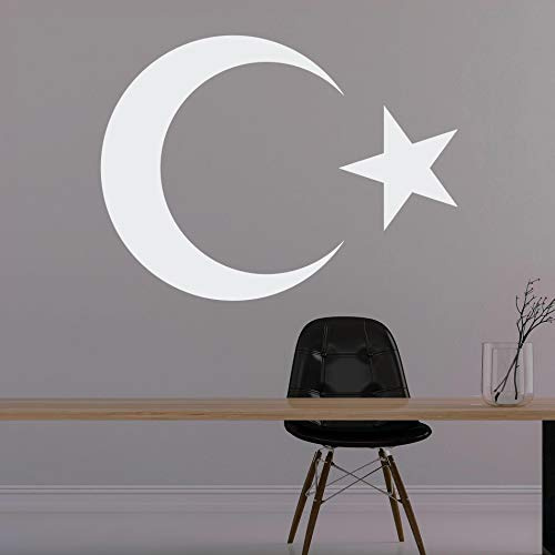 AY YILDIZ - Halbmond Türkiye Wandtattoo Wandaufkleber Sticker Aufkleber (100 (B) x 74 (H) cm, Weiss)