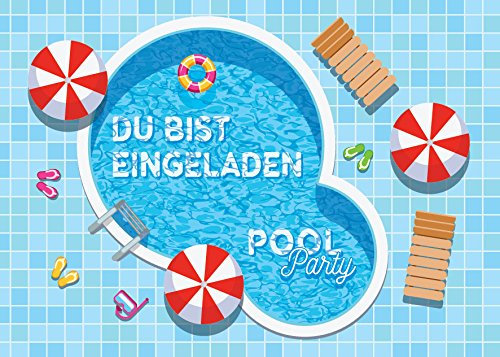 JuNa-Experten 10 Einladungskarten Kindergeburtstag Schwimmbad Mädchen Jungen Jungs Geburtstagseinladungen Einladungen Geburtstags-Party Poolparty Kartenset