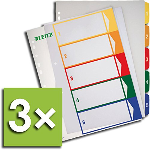 Leitz Register 1291 PC-beschriftbar für DIN A4, farbig/transparent 1-5 (3 Register)