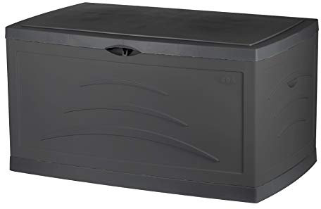 EDA - Malle de Jardin SERENA 310 L - Cadenassable avec Roulettes - Anti-étouffement - Anti-UV - Gris anthracite - 121 x 55 x 66 cm