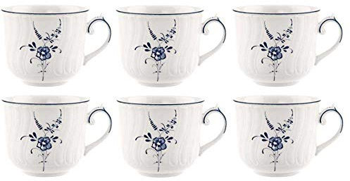CREAFLOR 6er Set Frühstückstassen Kaffee Vieux Luxembourg 350ml weiß blau Villeroy & Boch