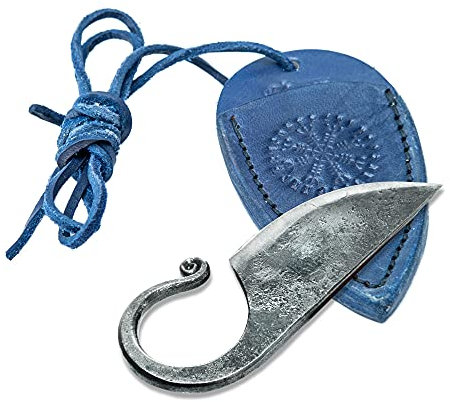 Toferner - Cuchillo de acero celta - Forjado a mano y aspecto vintage - Elegante diseño antiguo - Incluye estuche de cuero auténtico (Azul)