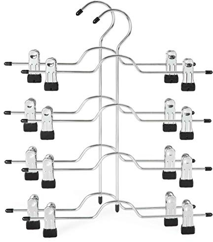 TOPIA HANGER 4 Tier Metal Skirt Hangers for Women, Pants Hanger Space Saving with Adjustable Clips, Gain 70% More Space, Non Slip Grip for Slacks, Trousers, Shorts, Jeans, Towels, Black, 2-Pack, CT20B