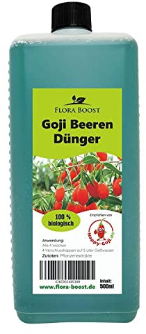 Konfitee Goji Beeren Dünger Flora Boost 500ml I Für bis zu 100L Gießwasser I Obst- & Beerendünger für Goji Pflanzen I Flüssiger Blatt- & Wurzeldünger I 100% natürlicher Pflanzendünger