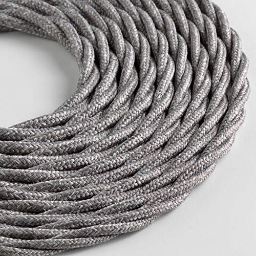 Klartext - Cavo tessile trecciato LUMIÈRE per illuminazione, 3x0,75mm, Melange Grigio, 5mt.|Attenzione: cavo terra incluso! Massima sicurezza anti scossa!