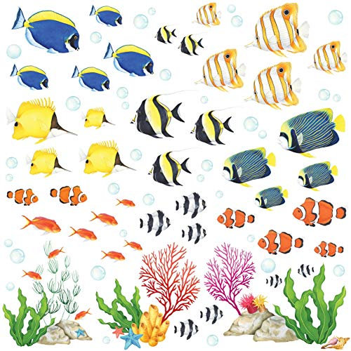 DECOWALL DW-2001 Aquarell tropischer Fisch Wandtattoo Wandsticker Wandaufkleber Wanddeko für Wohnzimmer Schlafzimmer Kinderzimmer
