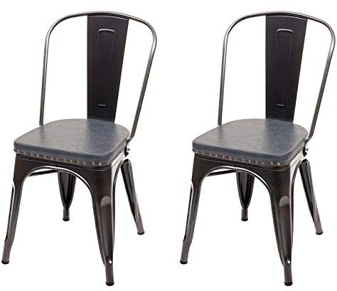 Mendler 2er-Set Esszimmerstuhl HWC-H10e, Küchenstuhl Stuhl Chesterfield Metall Kunstleder Industrial Gastronomie - schwarz-grau