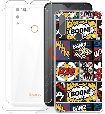 KJYF Hülle Schutzhülle Transparent Bumper Cover TPU + 2 Stück Panzerglas Schutzfolie für Gigaset GS4 (6.30 Zoll), Film Panzerglasfolie + Silikon Schale Case Handyhülle - Überraschung