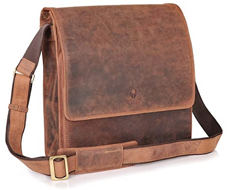 DONBOLSO New York Medium - Herren Umhängetasche Leder Mittel - Edle Leather Tasche Herren für Laptop und Dokumente - Organizer Innenfächer - Vintage Büffelleder - Unisex - 41 x 30 x 10 cm