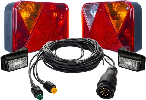 UNITRAILER Feux Arriere Remorque - Kit Eclairage Remorque 13 Broches - Feu ampoule LED DPT 15 pour éclairage 12V et 24V - Câble Long 5,5 m