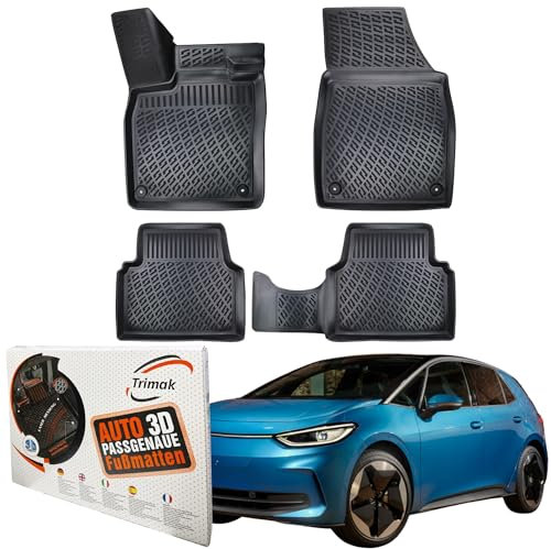 Trimak Passgenau 3D Fussmatten Auto Kompatibel mit Volkswagen ID.3 ab 2019 Auto Zubehör 1. Und 2. Reihe Gummimatten Autos TPE Allwetter Geruchlos rutschfest Vorne und Hinten Schwarz
