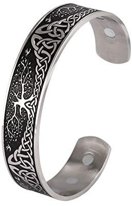 Dreamtimes Tree of Life Armband Manschette Viking Celtic Knot Cuff Armreif Armband für Damen Herren Gesundheitswesen Edelstahl Lebensbaum Armband Herren Silber Manschettenarmband (Vintage-Silber)