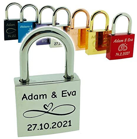Liebesschloss mit Gravur, Vorhängeschloss Schloss, Romantisches Geschenk für Frau Mann Freund Freundin zum Valentinstag, Hochzeit, Hochzeitstag, Pärchen Liebesgeschenke Jahrestag