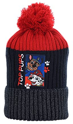 Paw Patrol Mütze Kinder | Bommelmütze | Beanie | kleine Geschenke für Jungen | Strickmütze | Chase und Marshall | Wintermütze | Winter (DE/NL/SE/PL, Numerisch, 54, Blau)